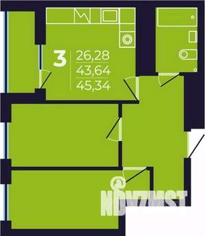 3-к квартира, вторичка, 45м2, 25/25 этаж