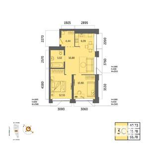 3-к квартира, вторичка, 56м2, 31/32 этаж