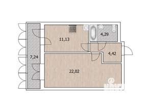 1-к квартира, вторичка, 46м2, 11/16 этаж