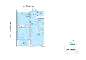 2-к квартира, строящийся дом, 45м2, 19/25 этаж