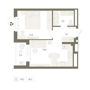 1-к квартира, вторичка, 41м2, 18/25 этаж
