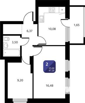 2-к квартира, вторичка, 47м2, 13/25 этаж