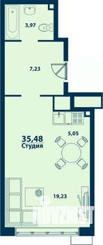 1-к квартира, строящийся дом, 35м2, 21/24 этаж