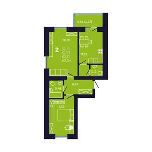 2-к квартира, вторичка, 60м2, 10/12 этаж