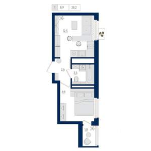 1-к квартира, вторичка, 28м2, 15/25 этаж