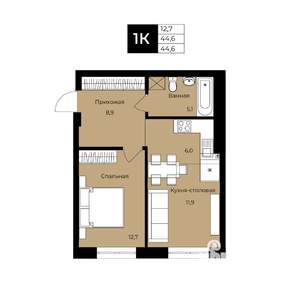 1-к квартира, вторичка, 45м2, 24/25 этаж