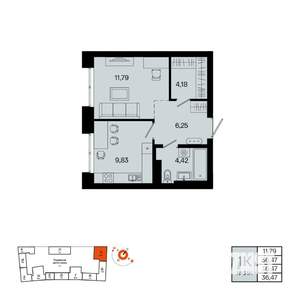 1-к квартира, вторичка, 36м2, 7/20 этаж