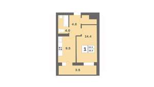 1-к квартира, вторичка, 38м2, 7/12 этаж