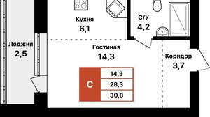 1-к квартира, вторичка, 31м2, 7/8 этаж