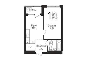 1-к квартира, строящийся дом, 37м2, 7/25 этаж