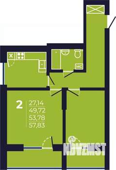 2-к квартира, строящийся дом, 54м2, 3/25 этаж