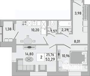 2-к квартира, вторичка, 53м2, 23/24 этаж