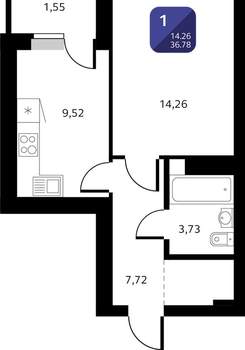 1-к квартира, вторичка, 37м2, 14/25 этаж