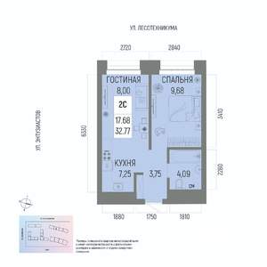 2-к квартира, вторичка, 33м2, 21/22 этаж