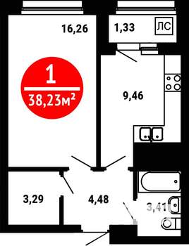 1-к квартира, вторичка, 38м2, 8/25 этаж