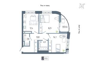 2-к квартира, строящийся дом, 63м2, 21/24 этаж