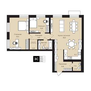 2-к квартира, вторичка, 99м2, 25/25 этаж