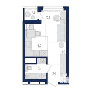 1-к квартира, вторичка, 25м2, 8/22 этаж