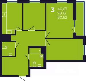 3-к квартира, строящийся дом, 81м2, 8/25 этаж