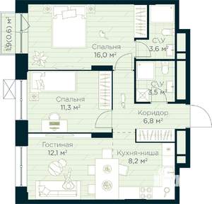 2-к квартира, вторичка, 62м2, 17/30 этаж