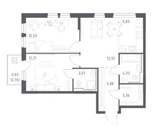 2-к квартира, вторичка, 61м2, 3/17 этаж