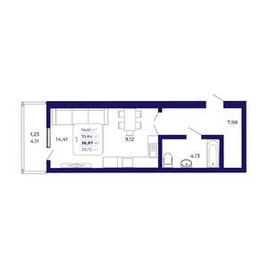 1-к квартира, вторичка, 37м2, 1/25 этаж