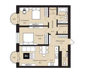 2-к квартира, вторичка, 75м2, 3/25 этаж