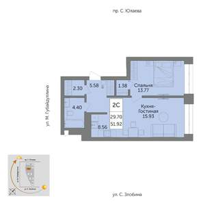 2-к квартира, вторичка, 51м2, 17/25 этаж