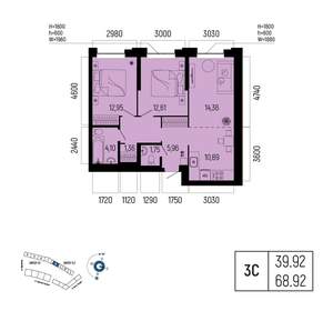 3-к квартира, вторичка, 69м2, 4/13 этаж