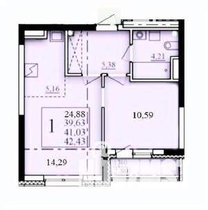 1-к квартира, строящийся дом, 41м2, 3/25 этаж