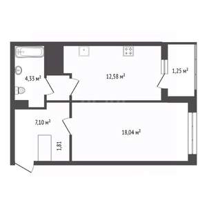 1-к квартира, вторичка, 45м2, 18/25 этаж