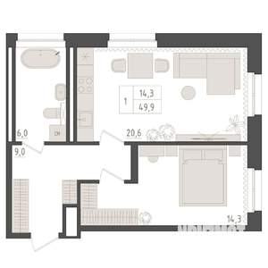 1-к квартира, вторичка, 50м2, 10/23 этаж