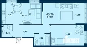 3-к квартира, строящийся дом, 66м2, 1/24 этаж
