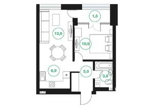 2-к квартира, вторичка, 42м2, 6/25 этаж