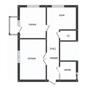 2-к квартира, вторичка, 46м2, 3/4 этаж