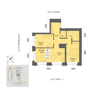 3-к квартира, вторичка, 66м2, 24/32 этаж