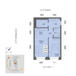 2-к квартира, вторичка, 59м2, 4/32 этаж