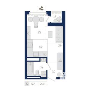 1-к квартира, вторичка, 25м2, 12/22 этаж