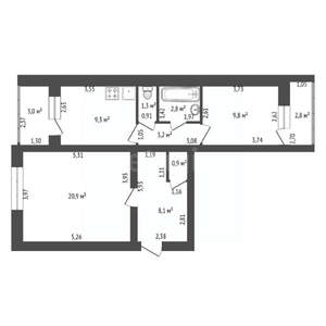 2-к квартира, вторичка, 56м2, 7/7 этаж