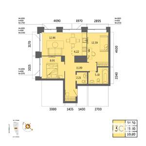 3-к квартира, вторичка, 60м2, 18/32 этаж