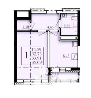 1-к квартира, строящийся дом, 34м2, 6/25 этаж