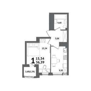1-к квартира, вторичка, 36м2, 18/21 этаж