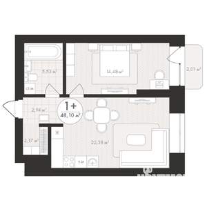 1-к квартира, строящийся дом, 48м2, 4/24 этаж