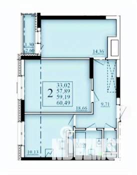 2-к квартира, строящийся дом, 59м2, 17/25 этаж