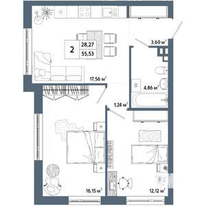 2-к квартира, вторичка, 56м2, 13/31 этаж