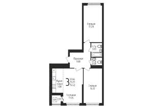 3-к квартира, строящийся дом, 74м2, 8/25 этаж