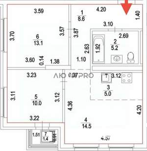 3-к квартира, вторичка, 56м2, 7/22 этаж