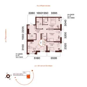 3-к квартира, вторичка, 73м2, 13/32 этаж