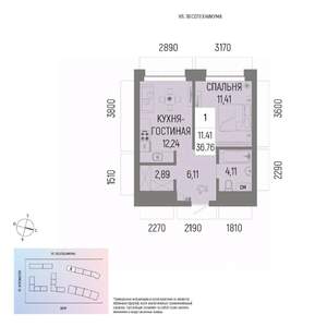 1-к квартира, вторичка, 37м2, 21/22 этаж