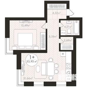 1-к квартира, строящийся дом, 54м2, 11/24 этаж